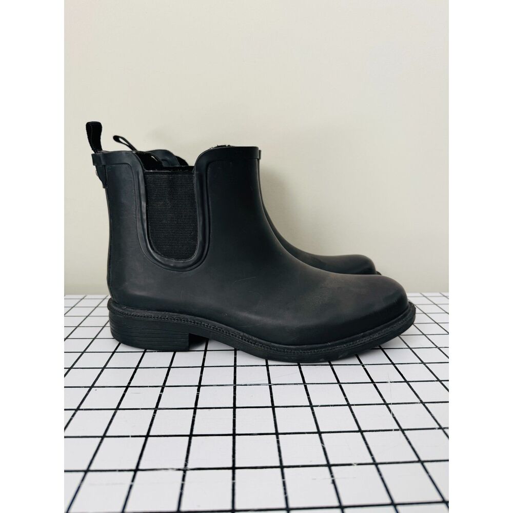 Madewell The Chelsea Rain Boot Womens 9 Black Rubber Rain Booties Pull On Style